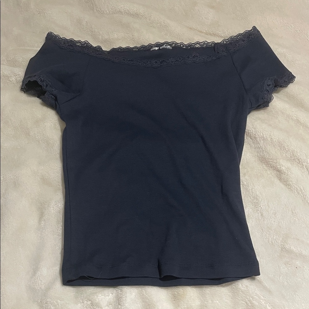 H&M Navy Off-Shoulder Lace Crop Top